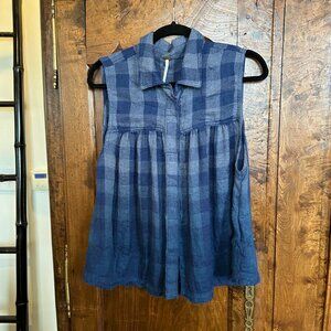 Free People Charcoal & blue Textured Plaid Button-Up Shirt